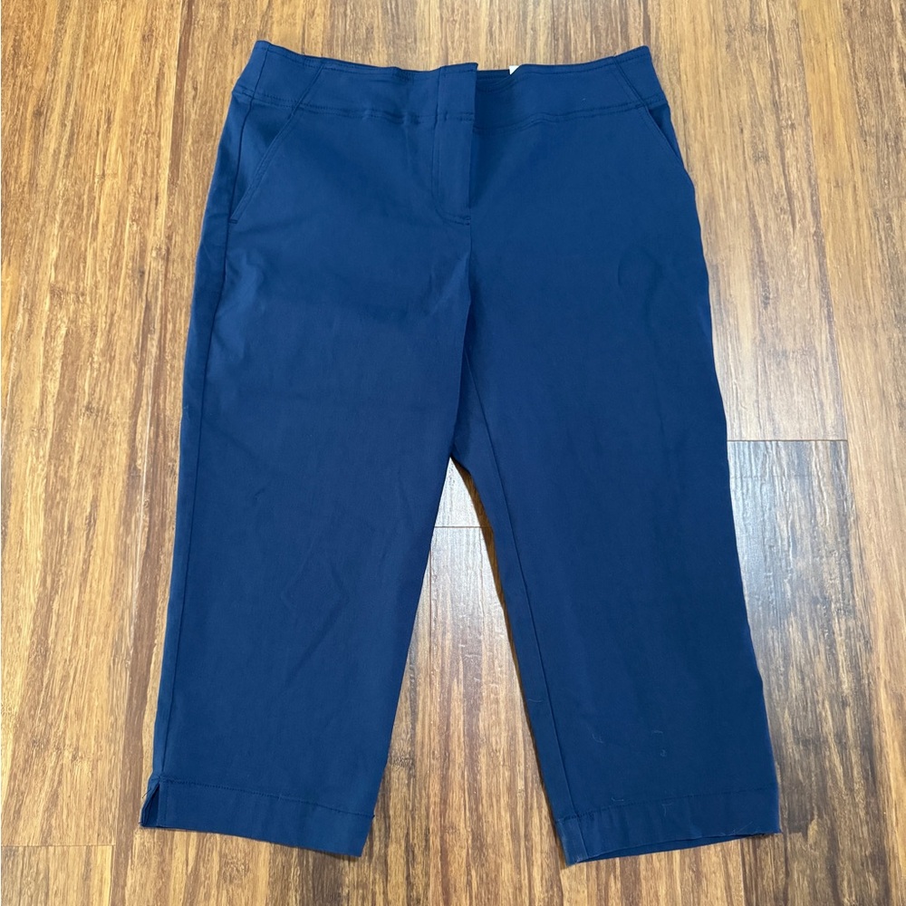 NWT IZOD Golf Women's Navy Blue Capri Pants Pockets Flat Front Solid 20" Inseam